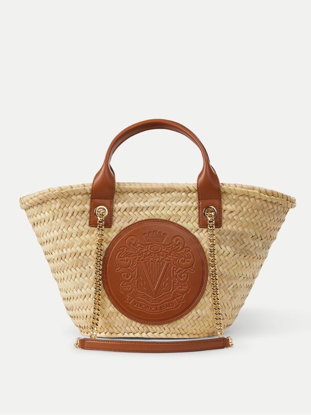 New Veronica Beard Crest Small Market Tote - Natural Straw / Hazelwood